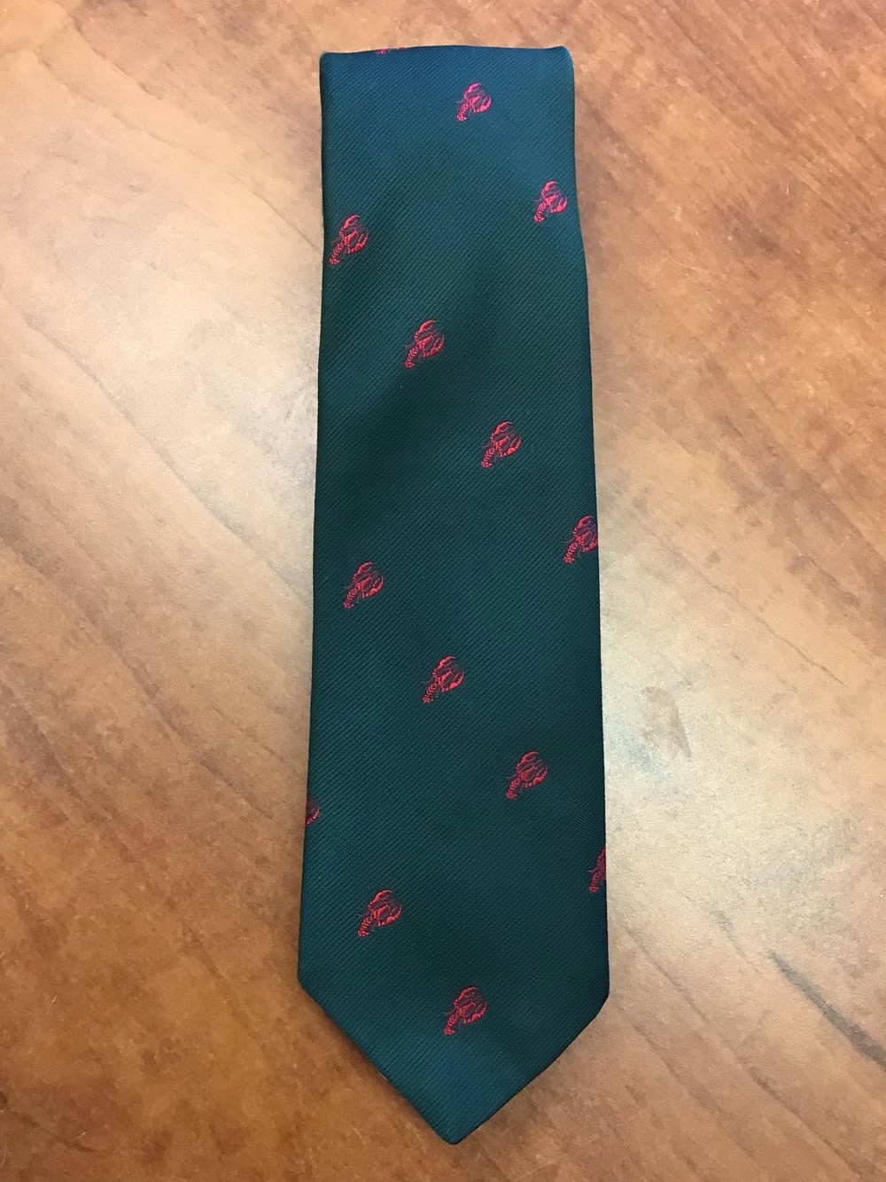 Vintage LL Bean Forest Green Red Lobster Preppy Tie